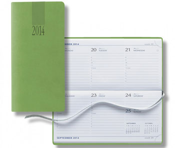pocket horizontal planner with light green faux leather cover