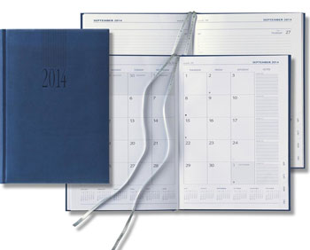 blue faux leather tabbed desk planner